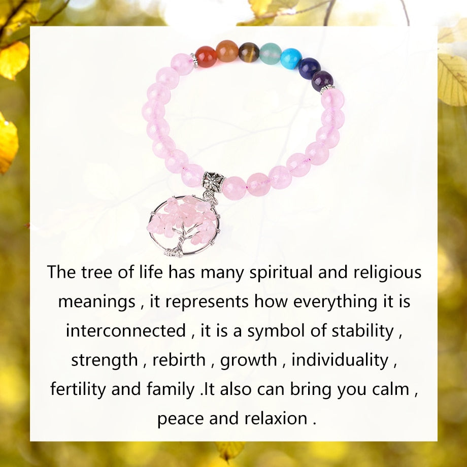 Tree of Life Pink Quartz Crystal Beaded Bracelet